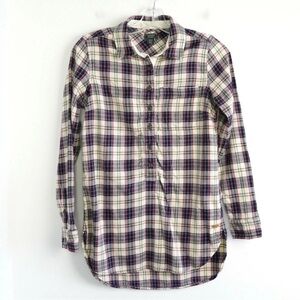 Roots tunic shirt long sleeve plaid XS beige red cottagecore cabin flannel top